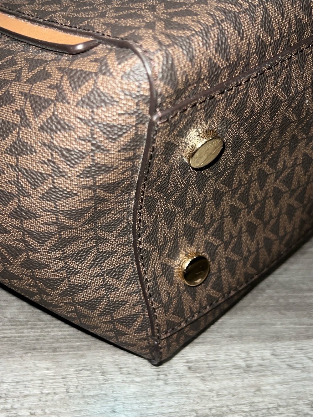 MICHAEL KORS Whitney Medium Leather Brown Signature Logo Handbag Tote - Picture 9 of 13